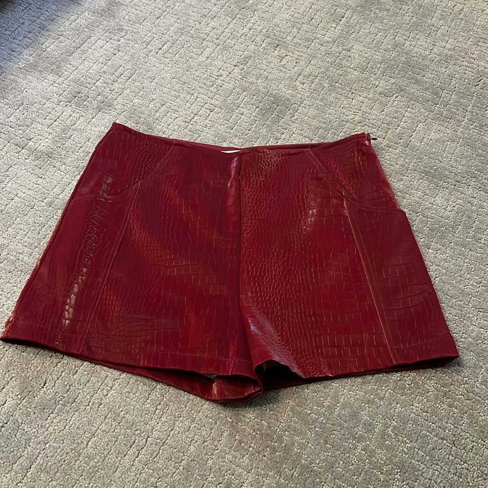 Sake + Sky Red alligator pleather shorts